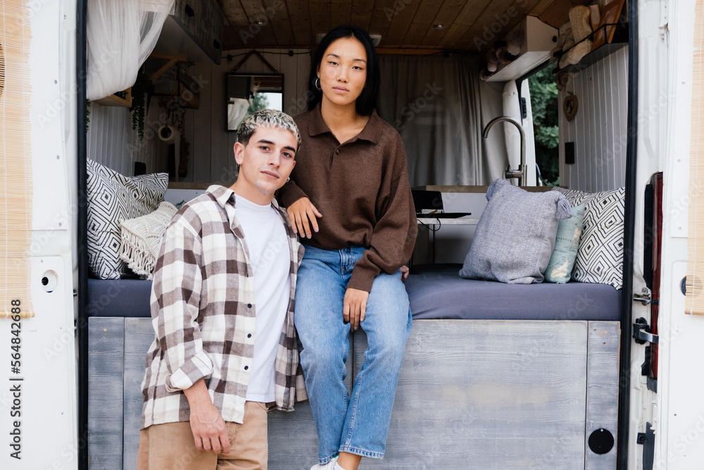 Happy Couple In Camper Van Happy Couple In Camper Van