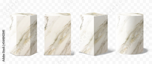 Set of Vector marble podium Pedestals, abstract geometric empty museum stages, exhibit displays for award ceremony presentation. Gallery platform, Blank stones product stands, Realistic 3d