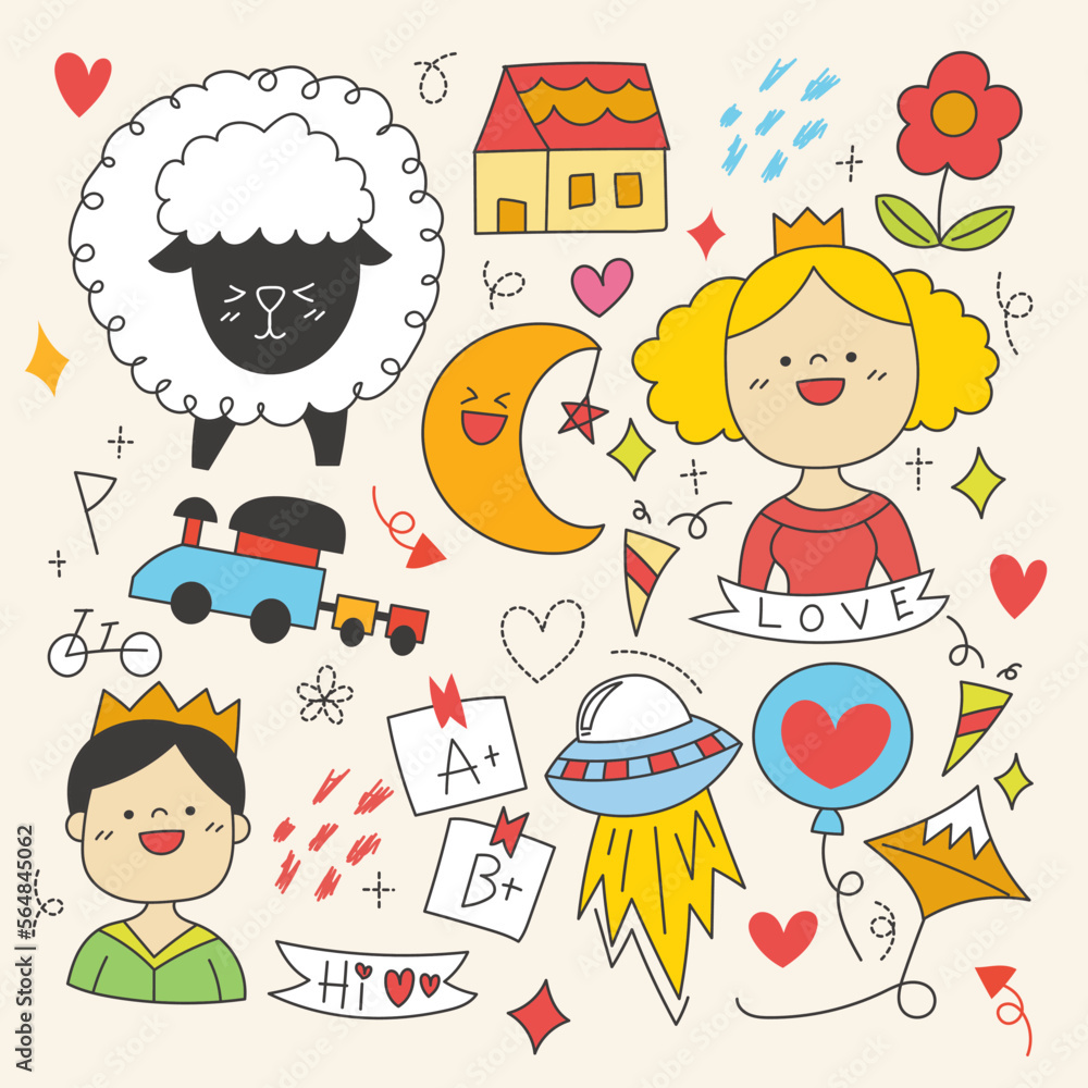 Handdrawn elements of Celebration, character and more on a light white background. Vector illustration. Handdrawn elements of Celebration, character and more on a light white background. Vector illustration.