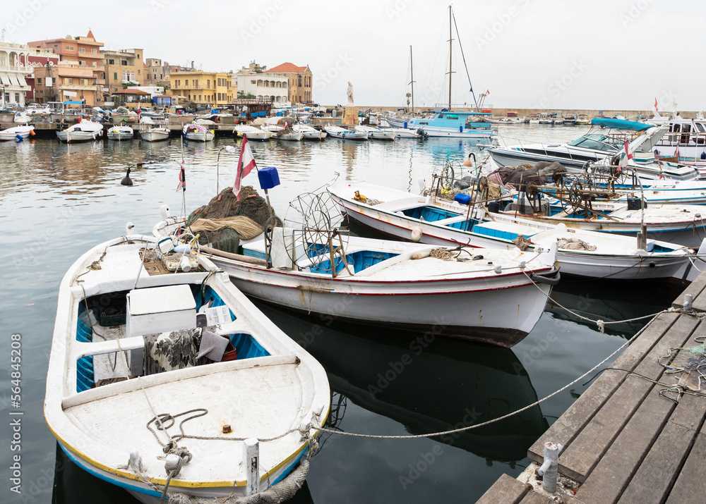 Fishing boats in Tyre harbor, Tyre, Lebanon