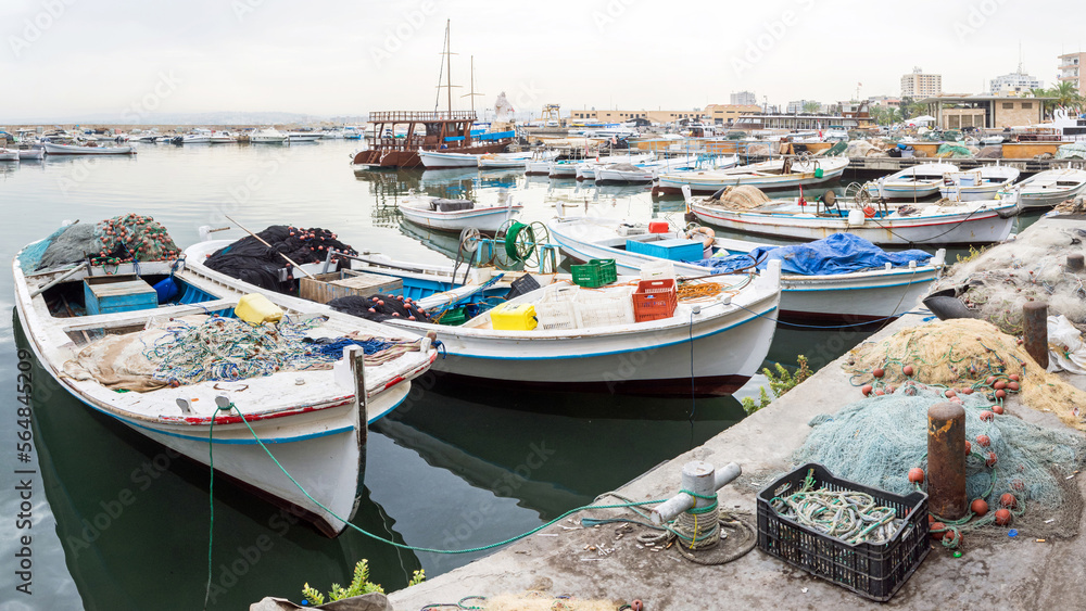 Fishing boats in Tyre harbor, Tyre, Lebanon