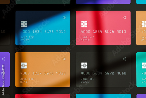 Colorful credit cards on a dark background