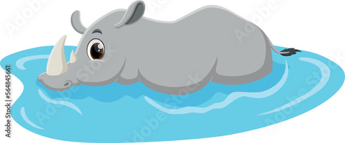 Cute rhino cartoon soaking in water