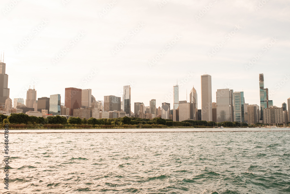 Skyline View across Lake Michigan of Chicago Illinois