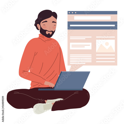 male blogger using laptop