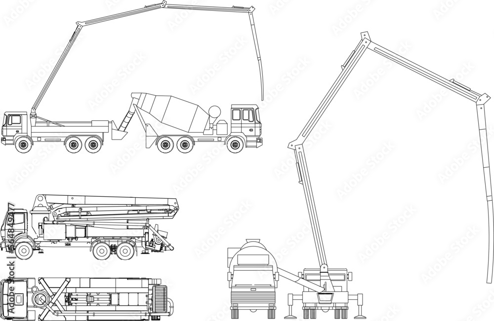 sketch vector illustration of concrete pump truck working method