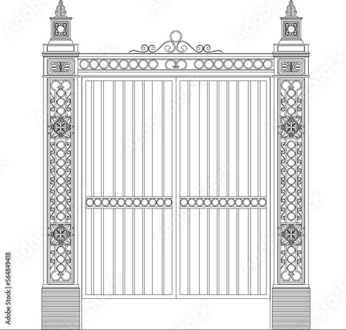 sketch vector illustration of ancient and antique classic iron fence gate