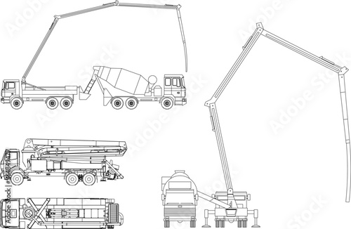 sketch vector illustration of concrete pump truck working method