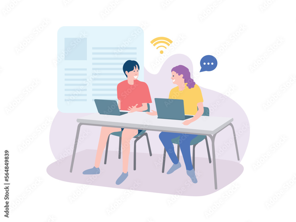 Student Learning Technology in illustration graphic vector