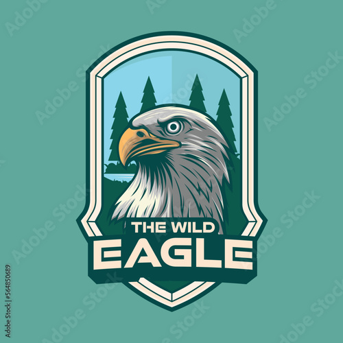 Outdoor logo style with bald eagle