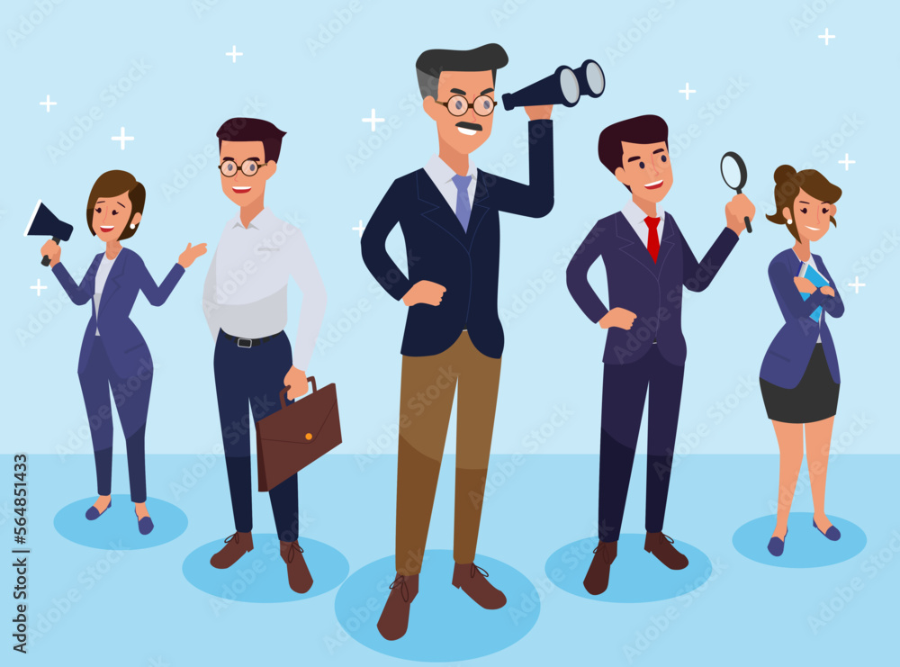 Group of business people isolated on transparent background. Different people with different styles. Simple flat cartoon style.