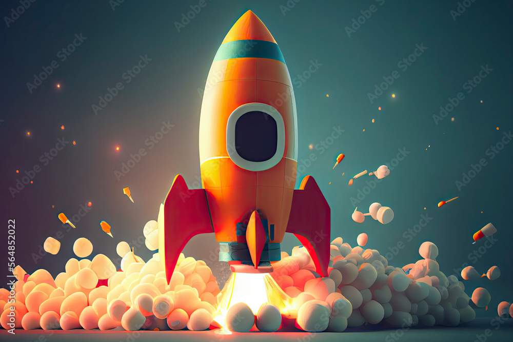 Cartoon Rocket with Copy Space start up business concept, 3d rendering