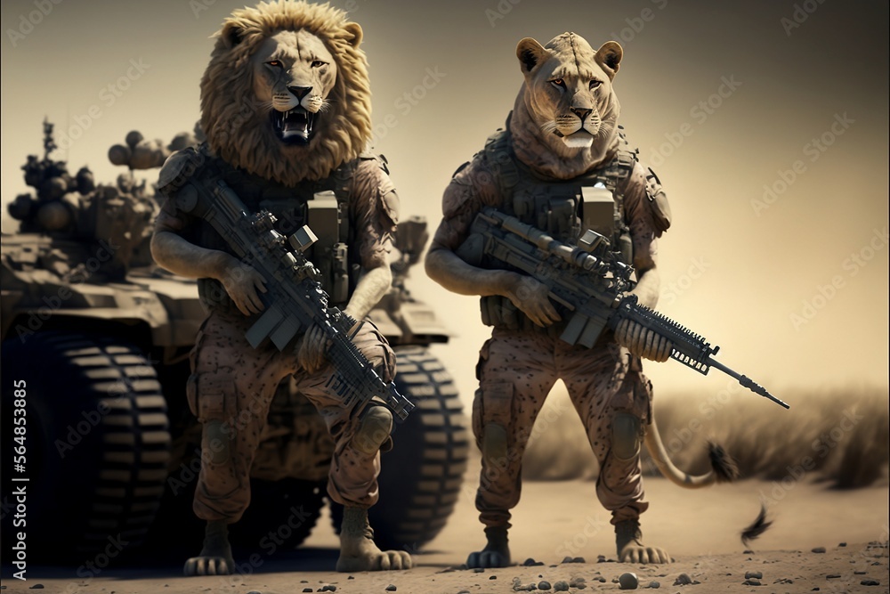 soldier lion with rifle warrior Illustration Stock Adobe Stock