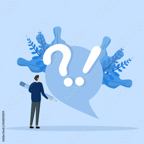 Frequently asked questions concept. People character standing near exclamation mark and question mark. men ask questions and receive answers. Flat cartoon vector icon and illustration set.