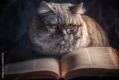 Cat reading a book. Generative AI