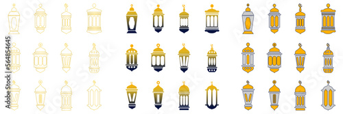 Ramadan lantern related vector icon set. Editable vector illustration with black outline and flat colors. suitable for symbols, templates and other design purposes