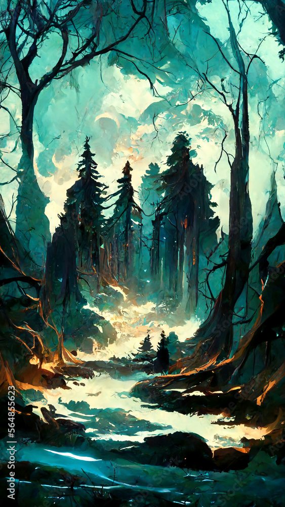 forest in the night background illustration Generative AI Content by Midjourney