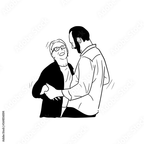 illustration of an old couple living happily and happily