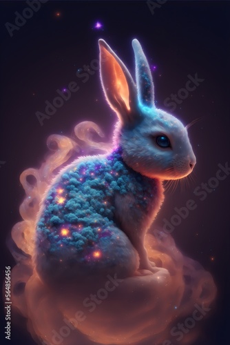 Cute Cosmic Baby Bunny with Blue Eyes made of Galaxies Spirals Nebulas and Stars