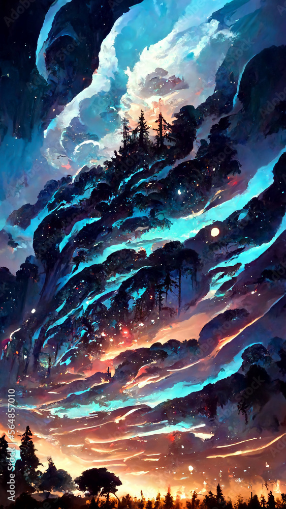 forest in the night sky illustration Generative AI Content by Midjourney forest in the night sky illustration Generative AI Content by Midjourney