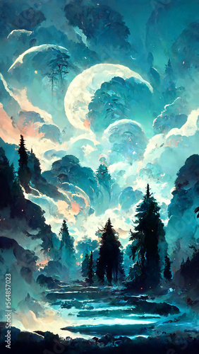 forest in the night sky illustration Generative AI Content by Midjourney © simon