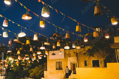 Colourful basket lights on a street in Amman Jordan.