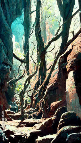 Forest scene inside the cave illustration Generative AI Content by Midjourney