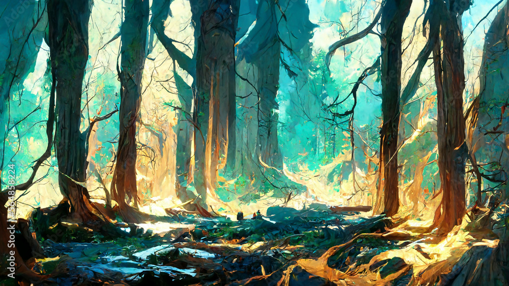Medieval style and features forest illustration Generative AI Content by Midjourney