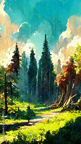 forest in the sunny morning illustration Generative AI Content by Midjourney © simon