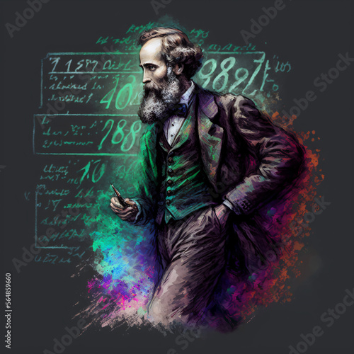 Maxwell watercolor with math formulas in the background Generative Ai photo