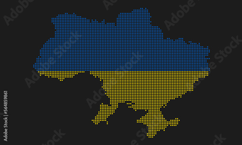 Ukraine dotted map flag with grunge texture in mosaic dot style. Abstract pixel vector illustration of a country map with halftone effect for infographic. 