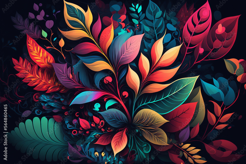 colorful abstract flower and leaf pattern, generative ai colorful abstract flower and leaf pattern, generative ai