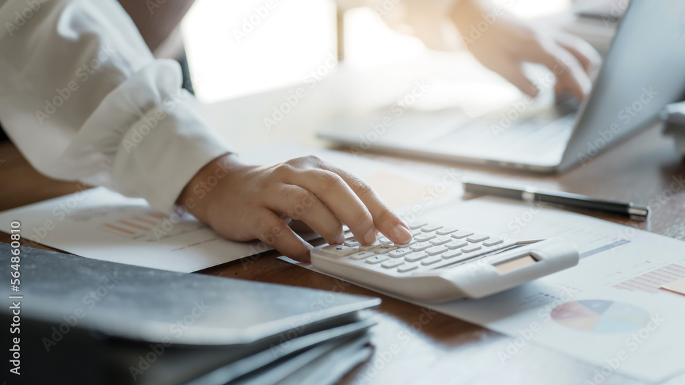Business Professional Chartered Accountant Woman working with computer and calculator Sales Invoice Accounting Business Professional Chartered Accountant Woman working with computer and calculator Sales Invoice Accounting
