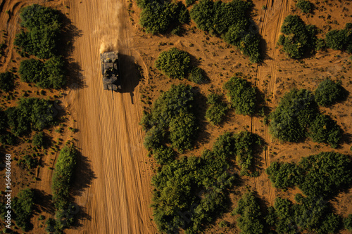 Aerial of army tank during training exercises in west Texas, Ft. Bliss, El Paso, TX. photo