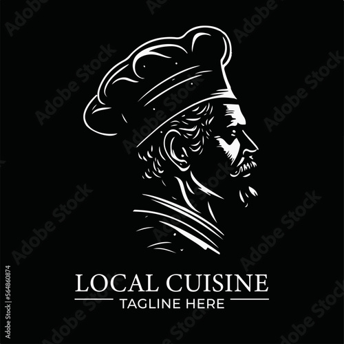 Master Chef Vintage Wood Carving Line Art Silhouette Restaurant Business Logo