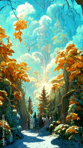 forest in the sunny morning illustration Generative AI Content by Midjourney