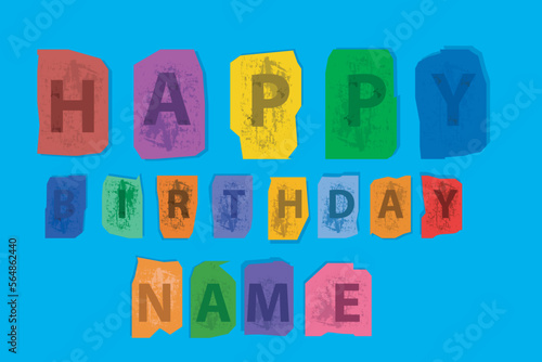 vector alphabet  Happy birthday  paper cut style with diferent style collor paper cut  isolated on blue background