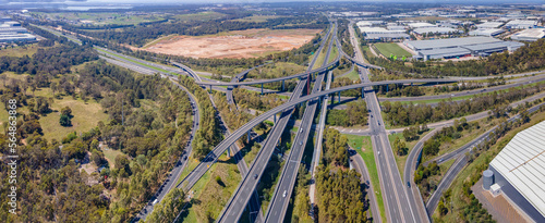 Panoramic aerial drone view of the Light Horse Interchange in Sydney, NSW Australia at the junction of the M4 Western Motorway and the Westlink M7