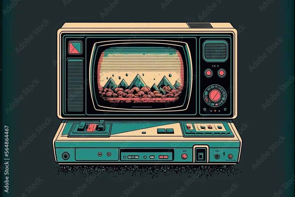 Old video game console, retro 80s and 90s, 16-bit. Generative AI Old video game console, retro 80s and 90s, 16-bit. Generative AI