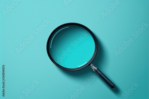 Magnifier on blue background, digital illustration. Generative AI