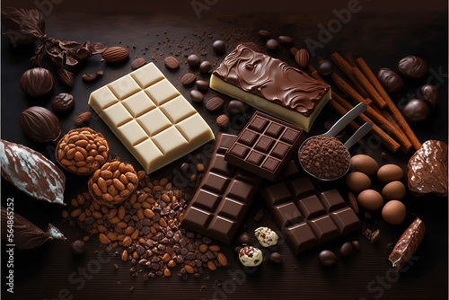 Chocolate bar selection as wallpaper, multifaceted and creamy created with generative ai technology