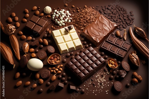 Chocolate bar selection as wallpaper, multifaceted and creamy created with generative ai technology