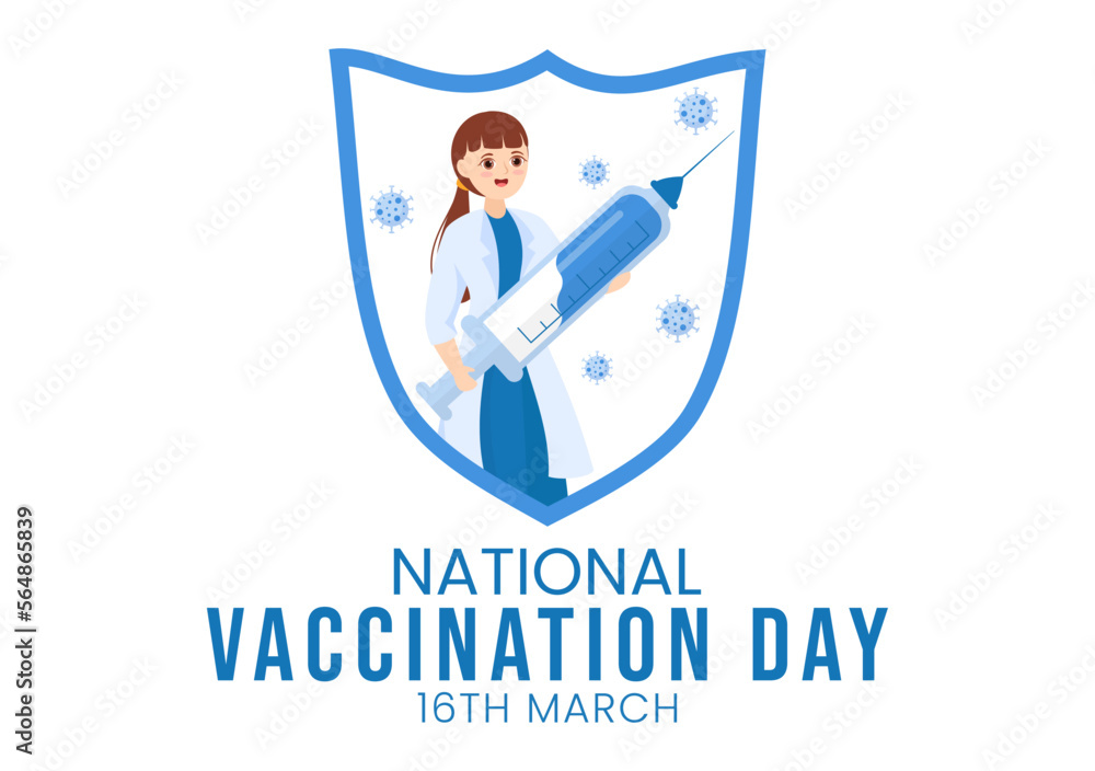 National Vaccination Day on March 16 Illustration with Vaccine Syringe for Strong Immunity in Flat Cartoon Hand Drawn to Landing Page Template