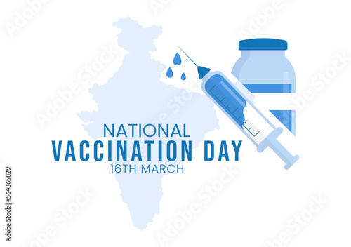 National Vaccination Day on March 16 Illustration with Vaccine Syringe for Strong Immunity in Flat Cartoon Hand Drawn to Landing Page Template photo