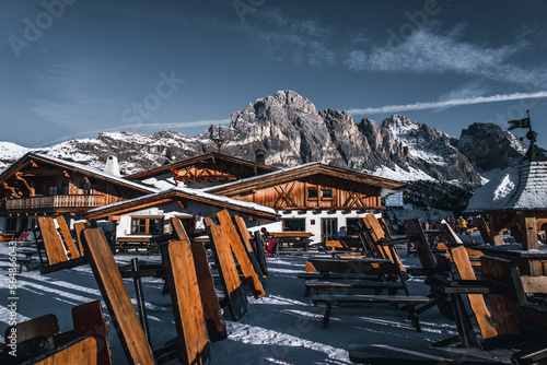 ski resort restaurant in the mountains dolomites