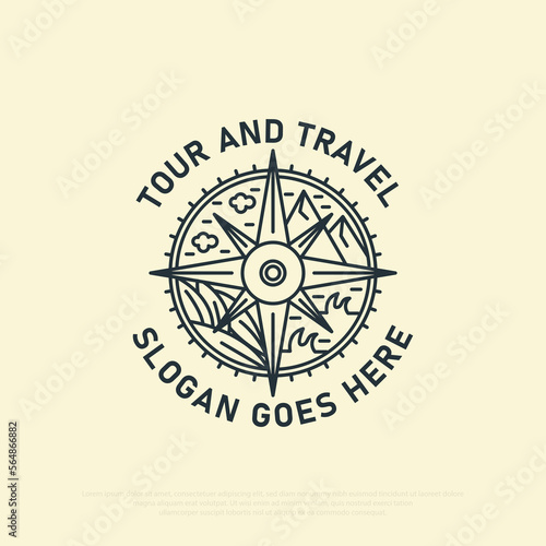 global Tour and travel logo with outline vector illustration, best for travel, holiday, outdoor activity logo designs