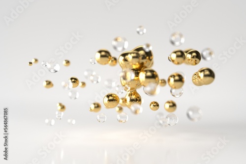 Abstract unfocused gold and water bubbles or drops floating. photo