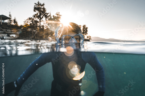 portrait of young boy freediving photo