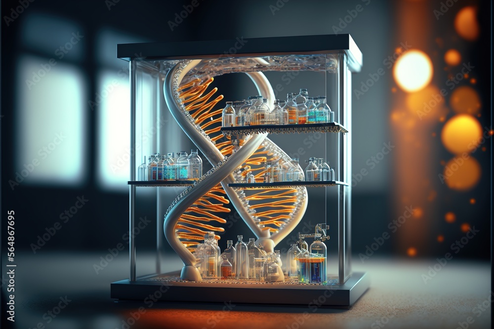 DNA Model in a medical laboratory created with generative ai technology ...