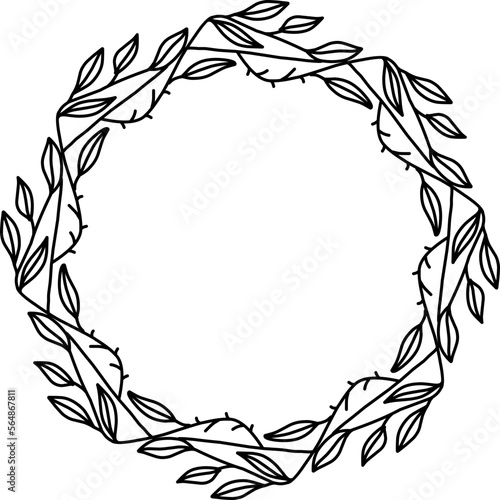 Handdrawn leaves frame outline